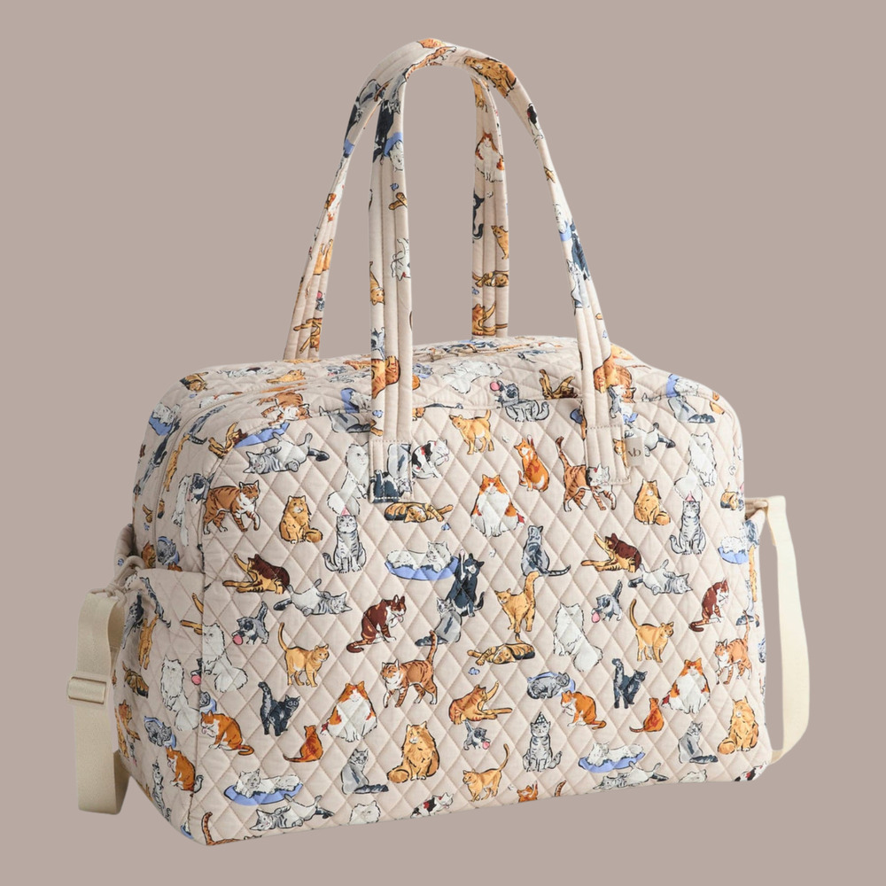 New Vera Bradley A CATS LIFE Large Weekender Travel Luggage Bag Beige